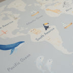 Large Padded Play Mat - English World Map/Herringbone (Beige)