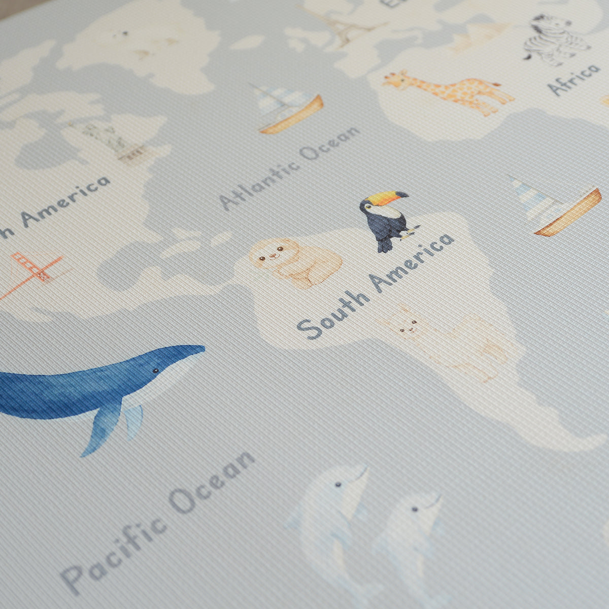 Large Padded Play Mat - English World Map/Herringbone (Beige)