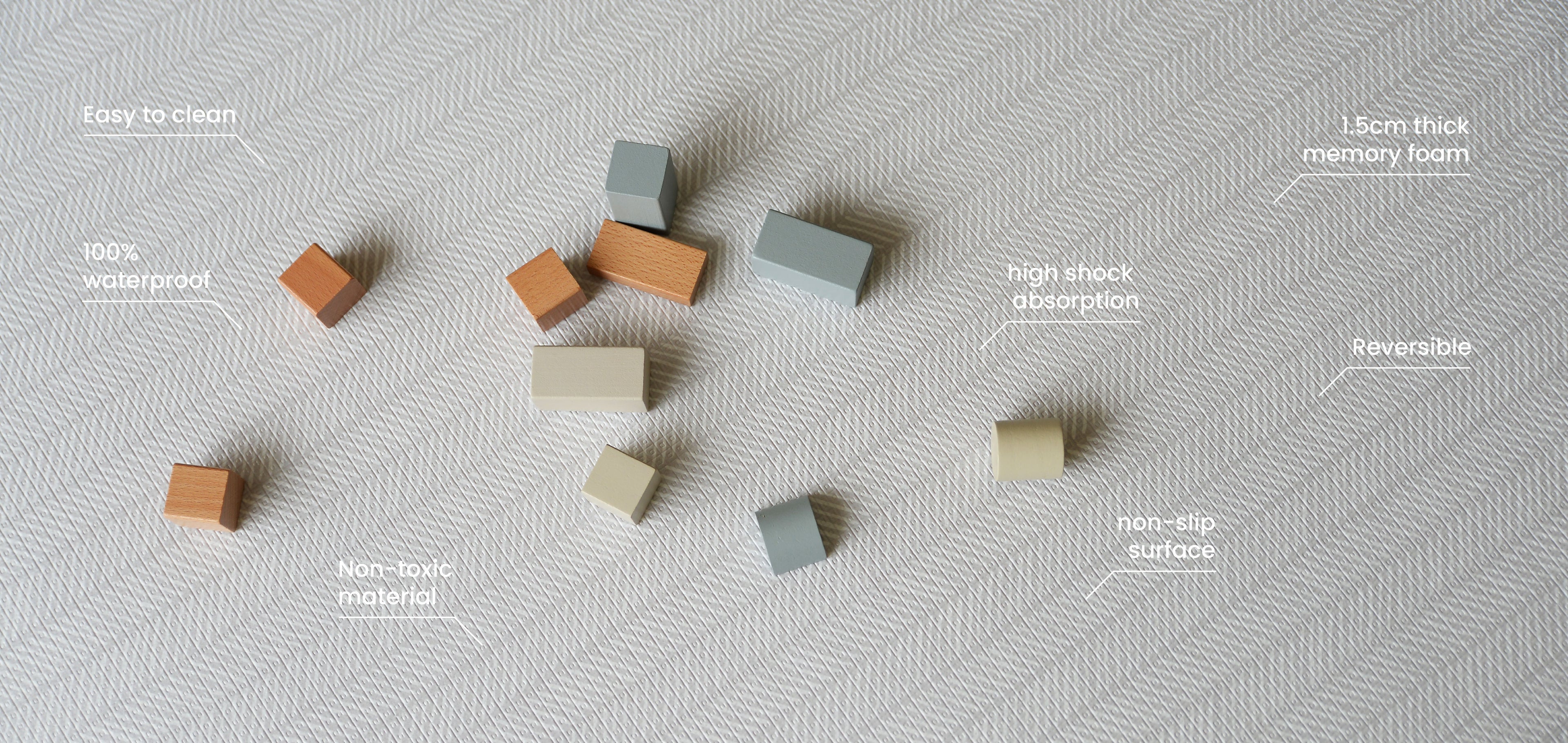 Wooden blocks on a textured play at with feature text overlay