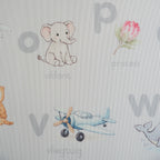 Afrikaans Alphabet play mat with an illustration of an elephant and an aeroplane